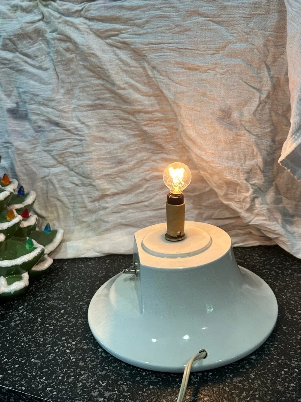 Vintage 1970’s Ceramic Green Snow-Tipped Holiday Tree with Multicolor Lights